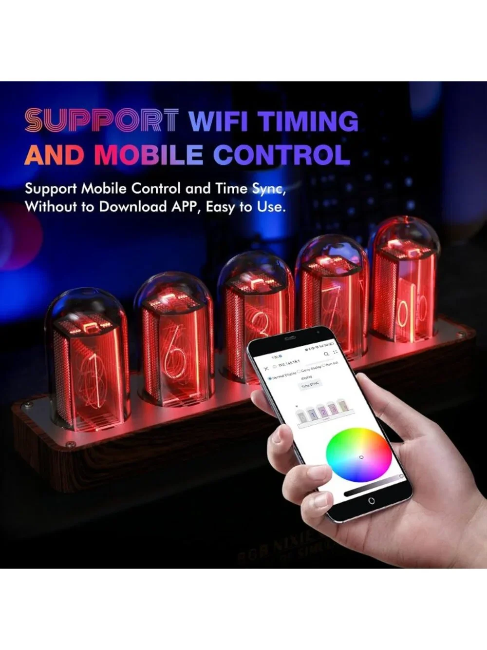 Home Brown Analog Quartz Digital Retro Wood Grain Alarm Timer Nixie Tube Clock